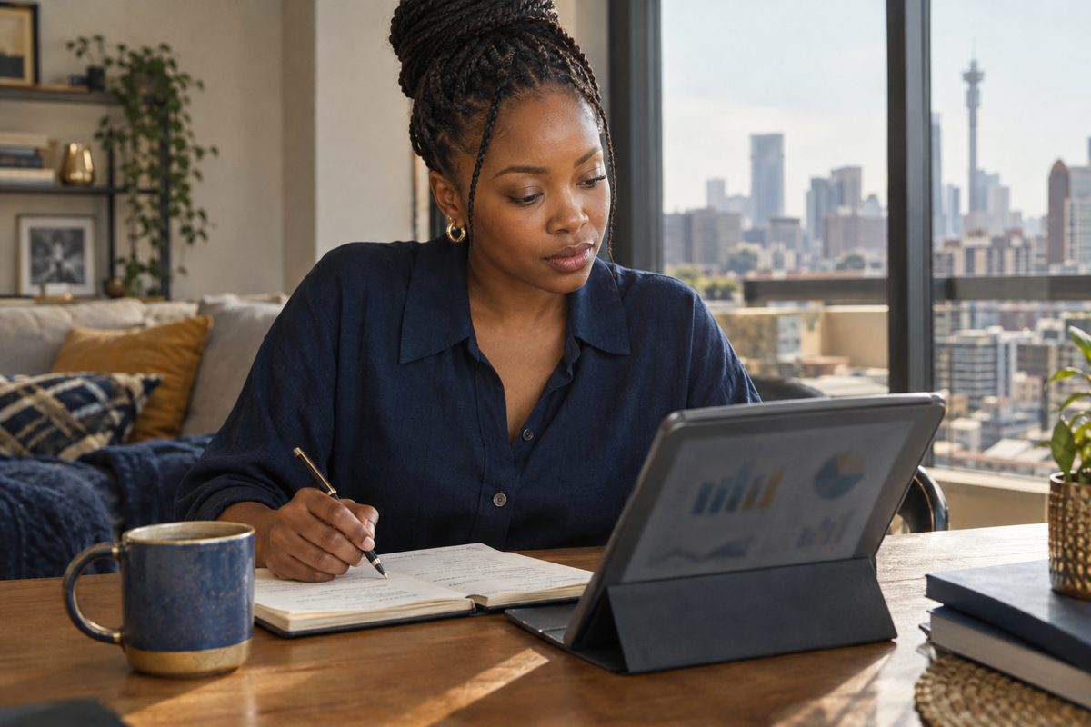 Woman studying a betting strategy guide on a tablet